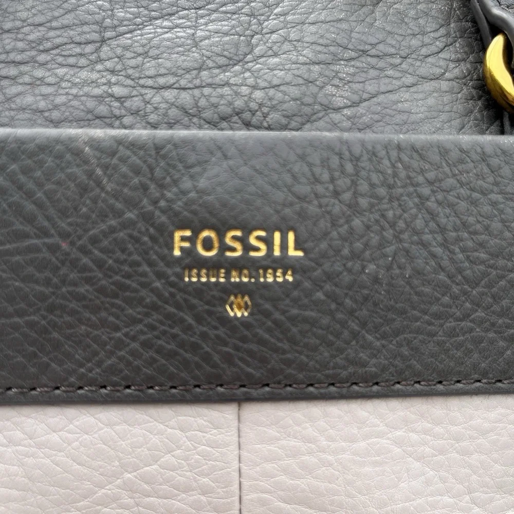 Fossil Satchel Patchwork Leather Geometric Crossbody Bag Purse Gray